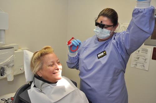 Student getting x-rays from Dental Hygiene student