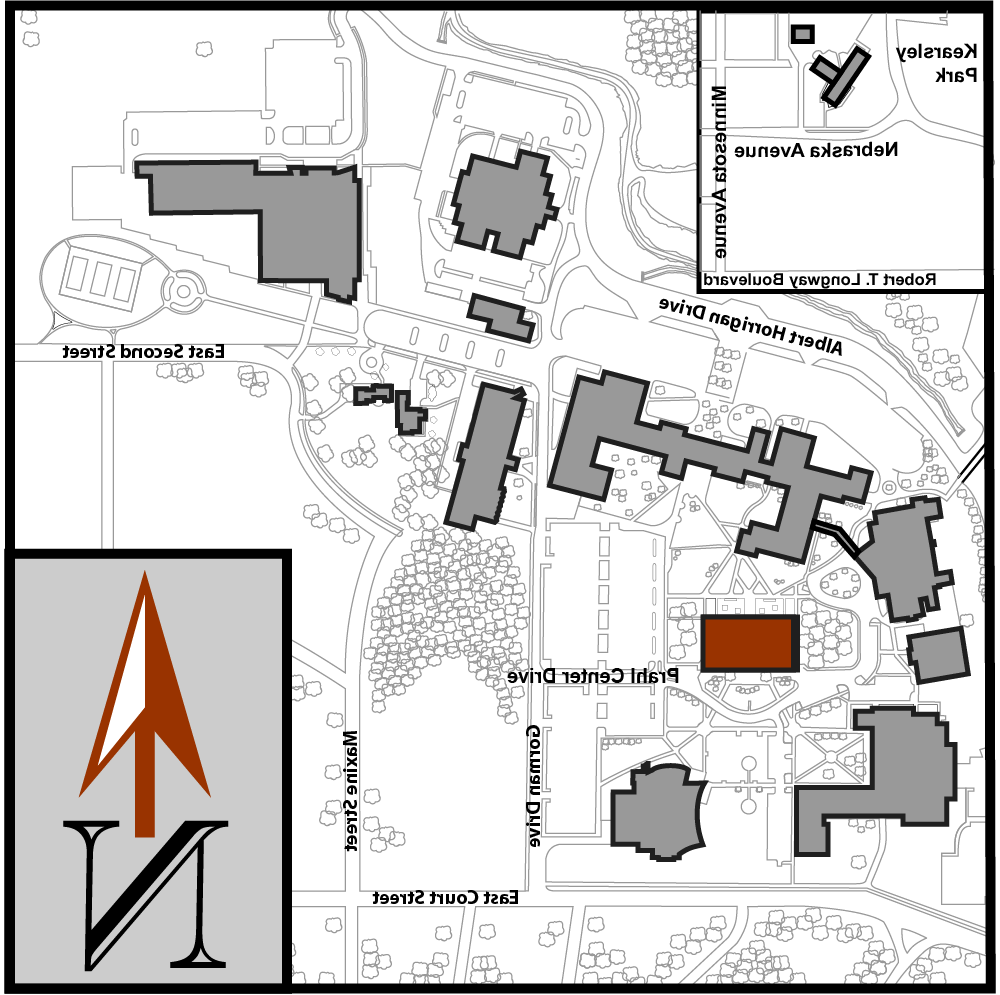 Main Campus Flint Aerial Map with Prahl College Center highlighted